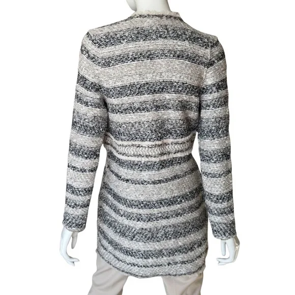 Chicos Elyse Cardigan Cream, Taupe, and Black Textured Pattern Topper Size Zero - Picture 4 of 4